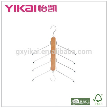 Functional shirt wooden hanger with 4tiers of metal bar and hooks